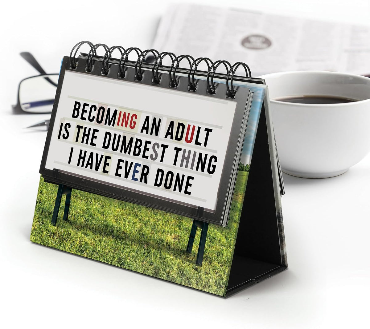 Genuine Fred Daily Marquee Desktop Flipchart, 52 Witty Signs, Fun & Functional Desk Accessories for Home or Office, Funny Gift for Coworkers, Office Gifts