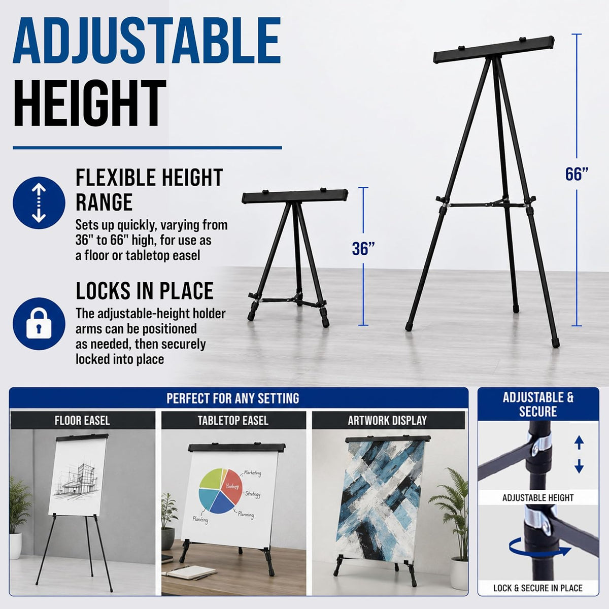 U.S. Art Supply 66" High Boardroom Black Aluminum Flip Chart Easel
