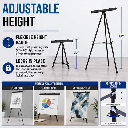 U.S. Art Supply 66" High Boardroom Black Aluminum Flip Chart Easel