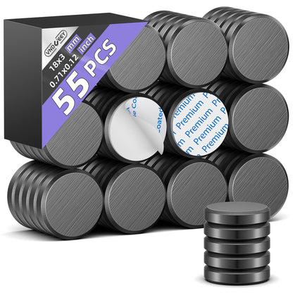 VNDUEEY 100Pcs Strong Magnets with Adhesive Backing, 0.7 * 0.12 inch Small Round Magnets for Crafts, Circle Magnet Ceramic Magnet for Fridge, DIY, Science Projects, Whiteboard (Black)