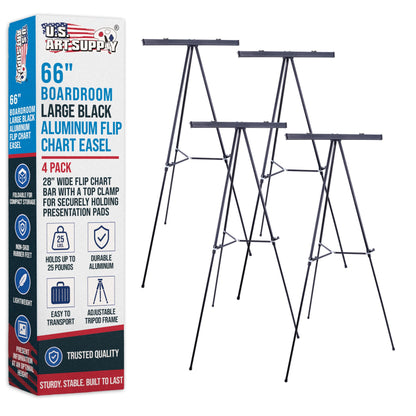 U.S. Art Supply 66" High Boardroom Black Aluminum Flip Chart Easel