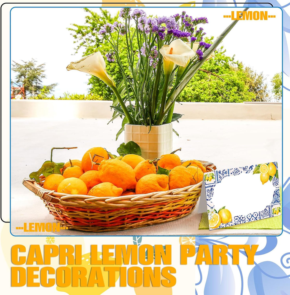 Jetec 48 Pcs Capri Lemon Place Cards Yellow and Blue Tile Table Name Cards