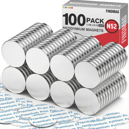 FINDMAG 4 Pcs Neodymium Disc Magnets, Adhesive Magnets, 1.18'' D x 1/8'' H