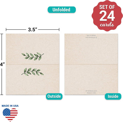 321Done Place Cards, Name Cards, 3.5x2, Set of 24, Green Leaves Tan